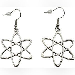 Silver Tone Atom Earrings